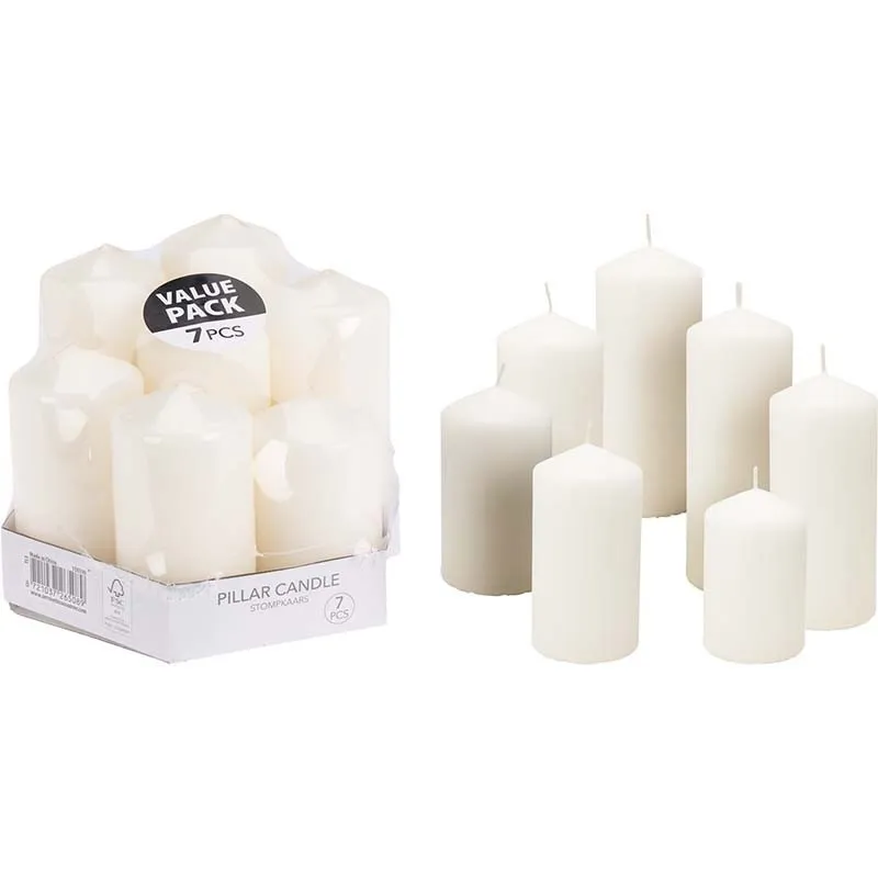 TL3100000 CANDLE PILLAR SET 7ASS WHITE x6