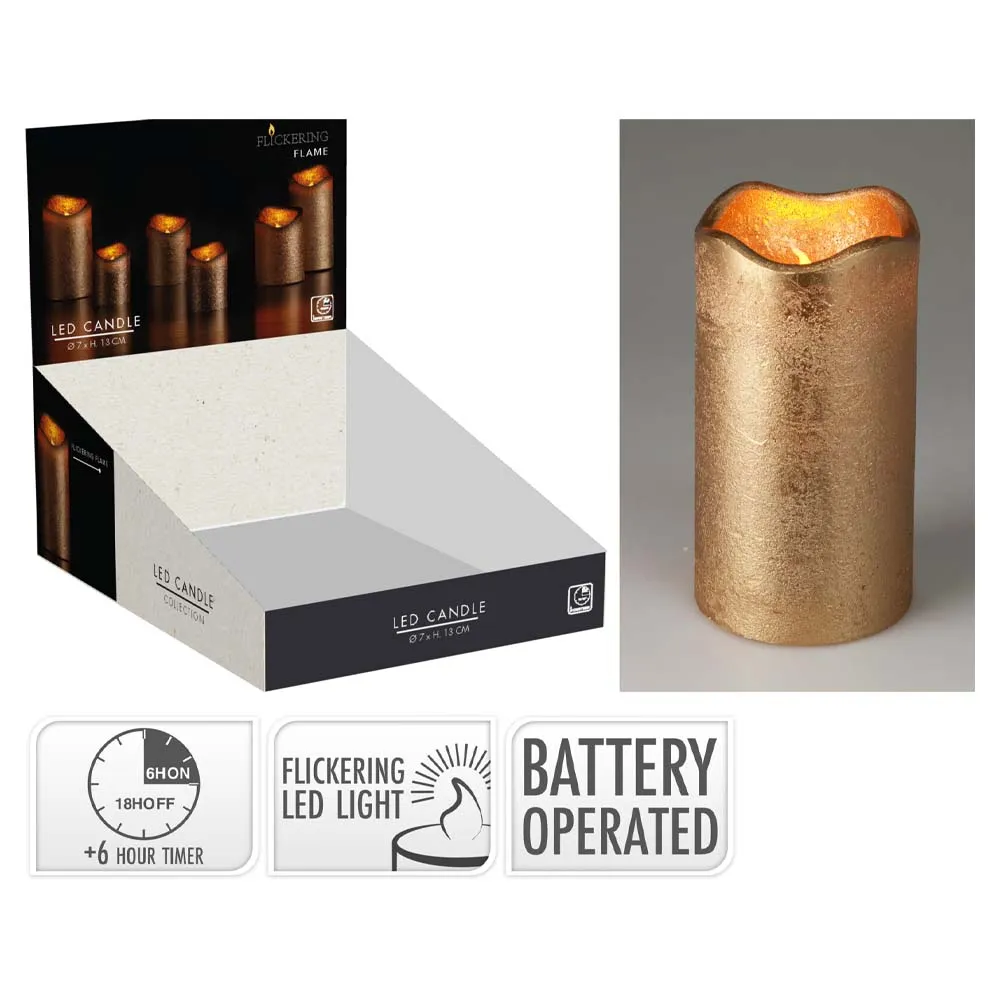 AX5440320 LED CANDLE TIMER 70X130mm GOLD disp x12