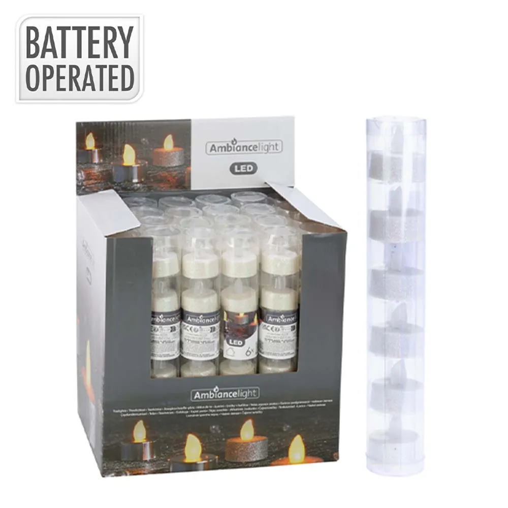 AX5990640 TEALIGHT LED WHITE GLITT 6pce disp x24