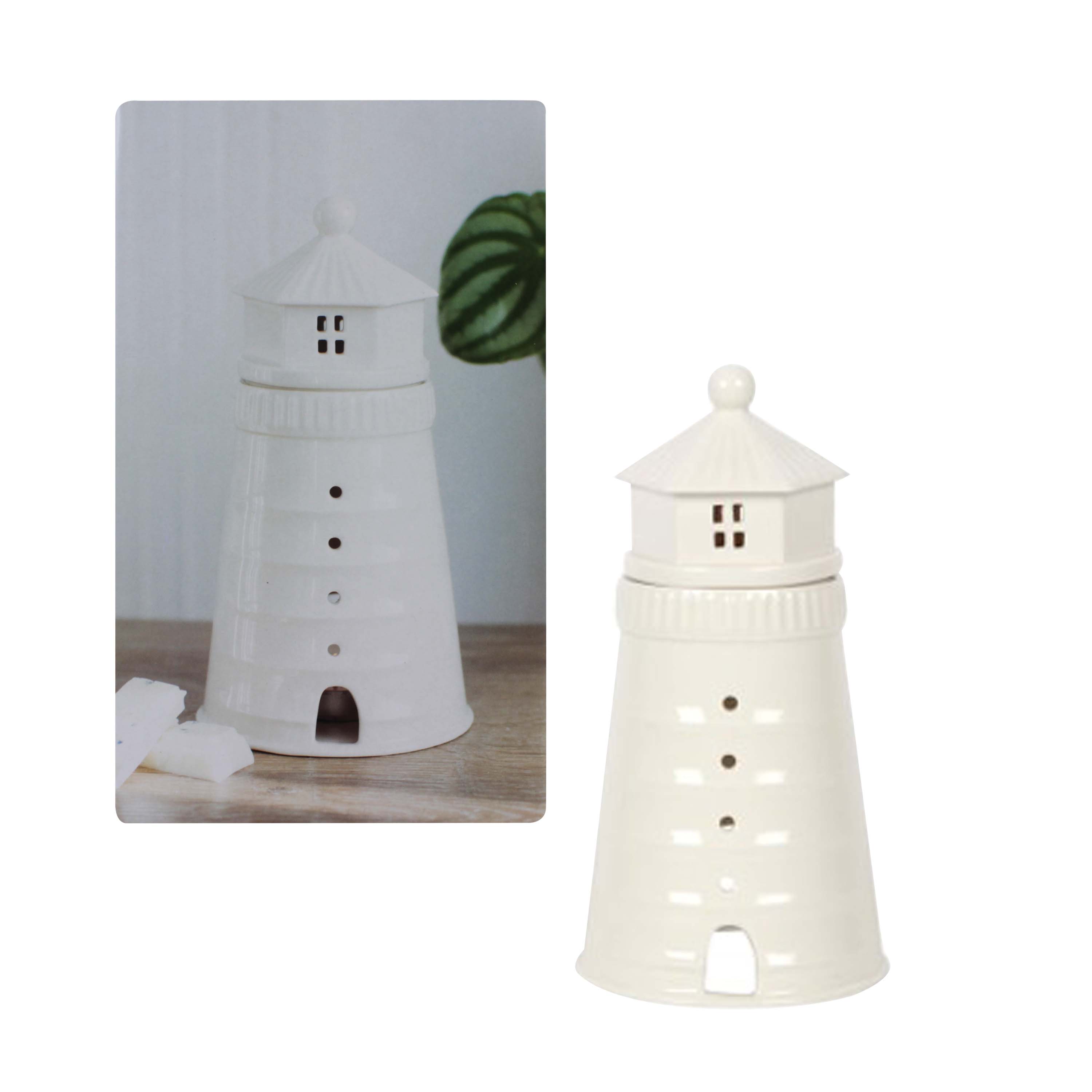 CO_19322 White Ceramic Lighthouse Oil burner