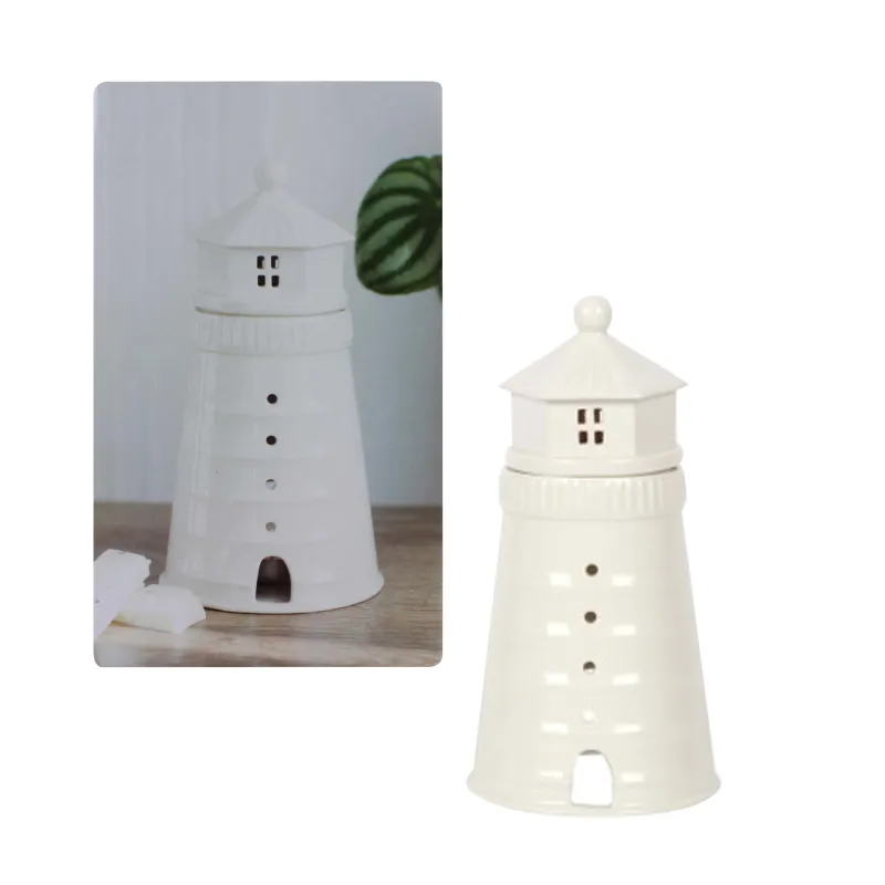 CO_19322 White Ceramic Lighthouse Oil burner