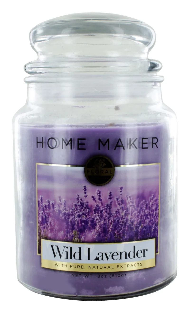 HOME MAKER  18oz GLASS CANDLE WILD LAVENDER  X6