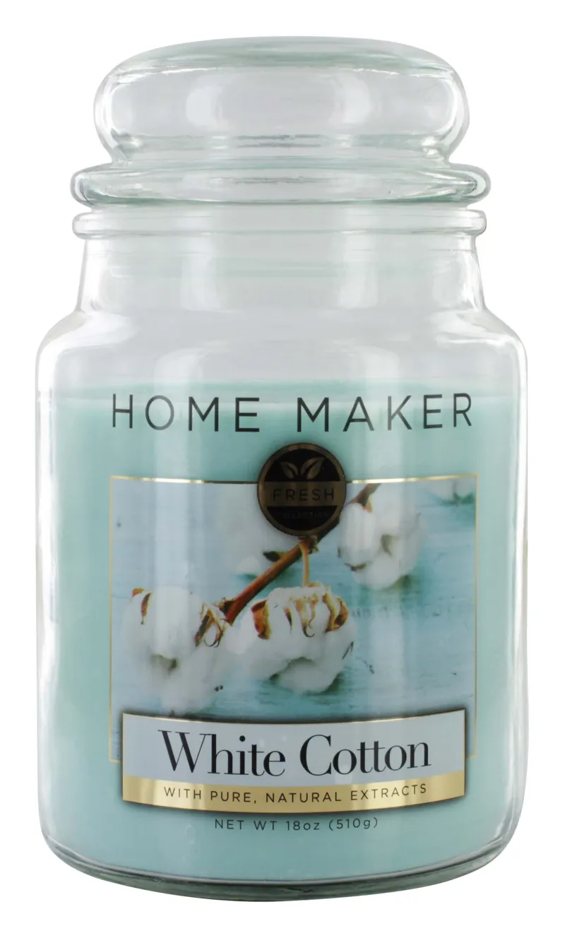 HOME MAKER 18oz GLASS CANDLE WHITE COTTON  X6