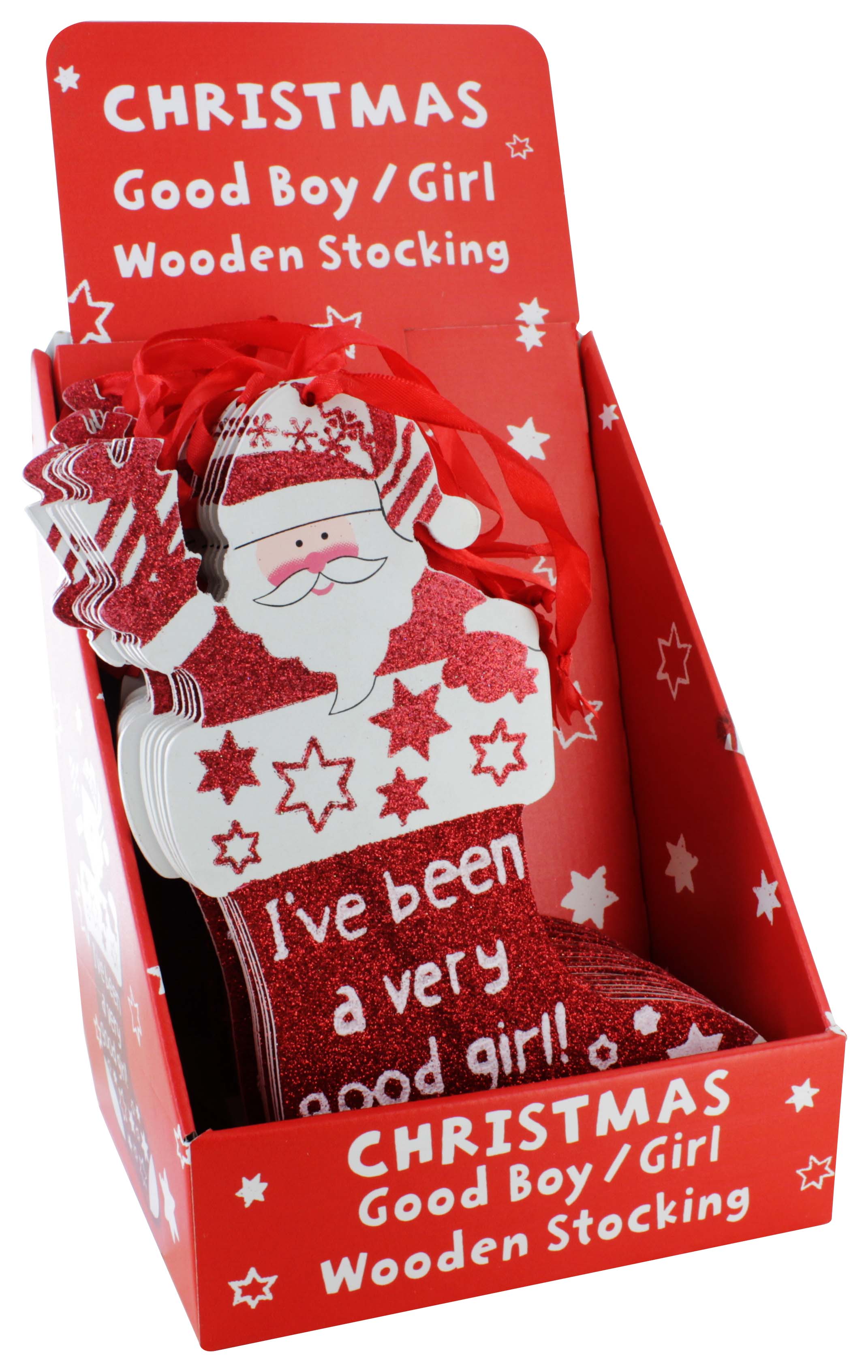 54447 GOOD BOY/GIRL WOODEN STOCKING disp x24