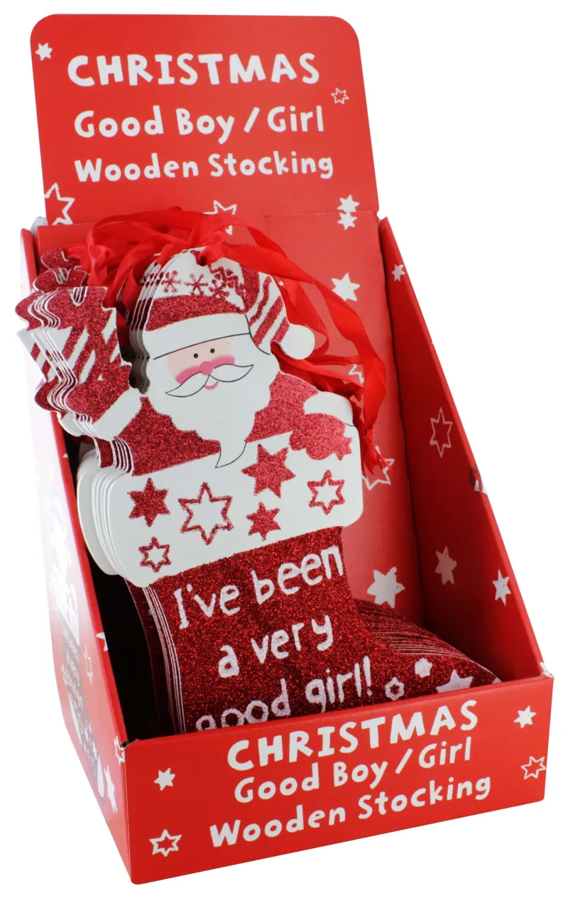 54447 GOOD BOY/GIRL WOODEN STOCKING disp x24