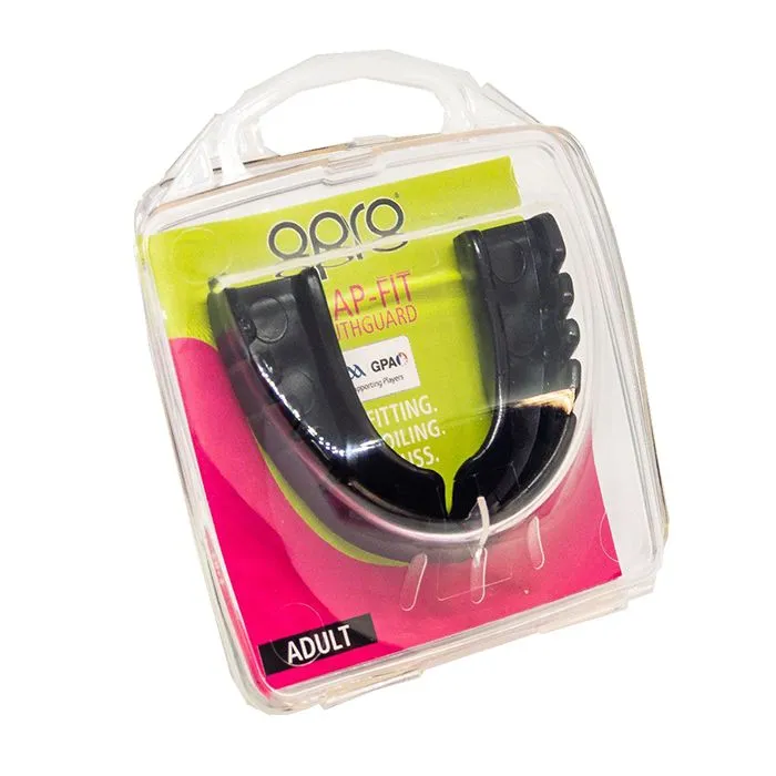 OPRO ADULT SNAP FIT MOUTH GUARD JET BLACK (GUM SHIELD)