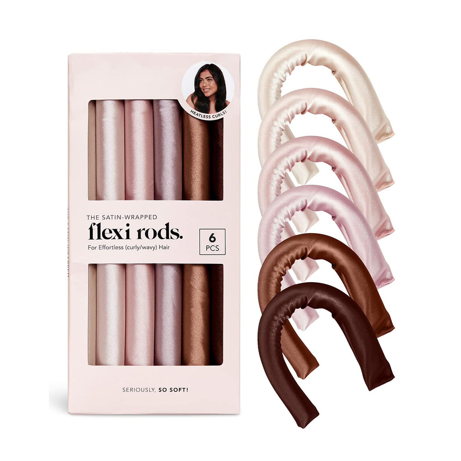SATIN WRAPPED 6 FLEXI ROD HEATLESS CURLERS