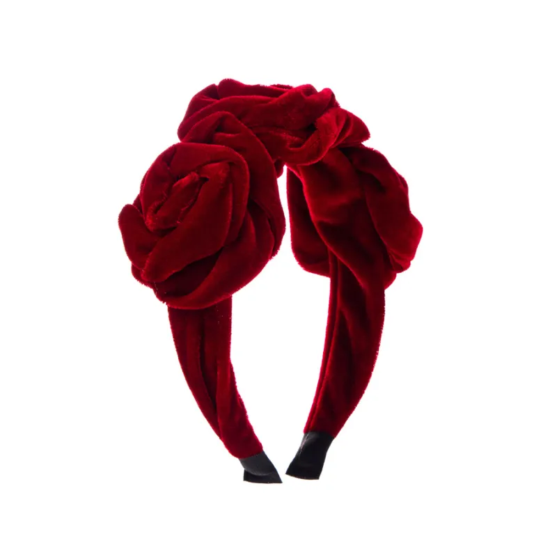 RED RUFFLED VELVET H/BAND