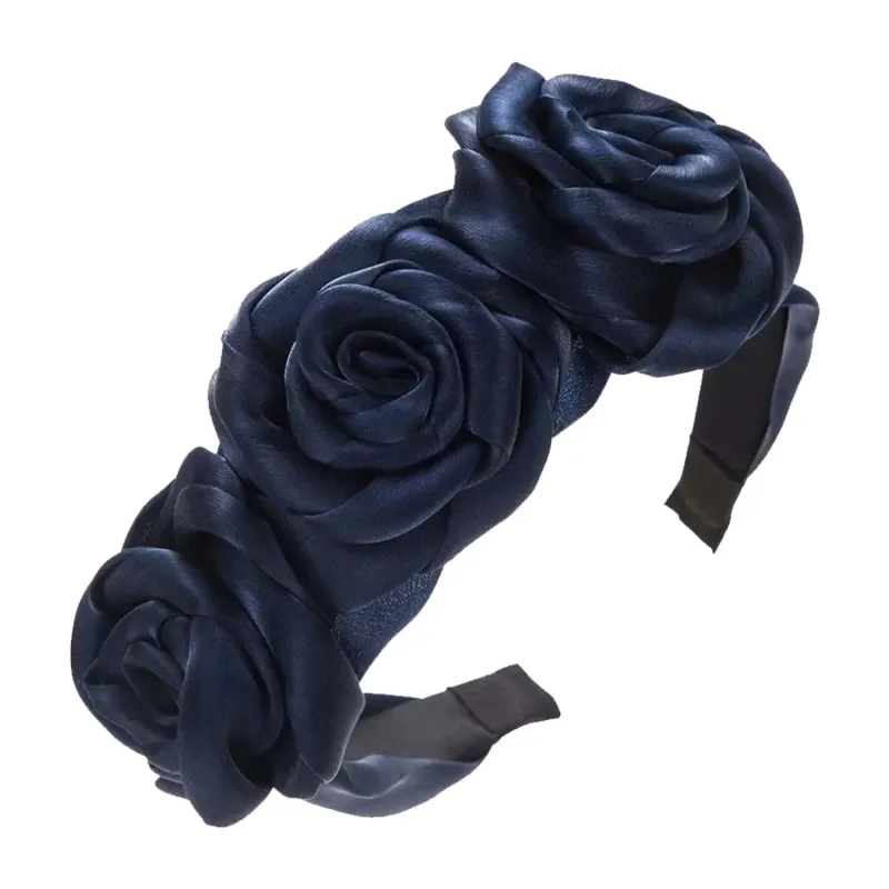 3 ROSE SATIN H/BAND NAVY
