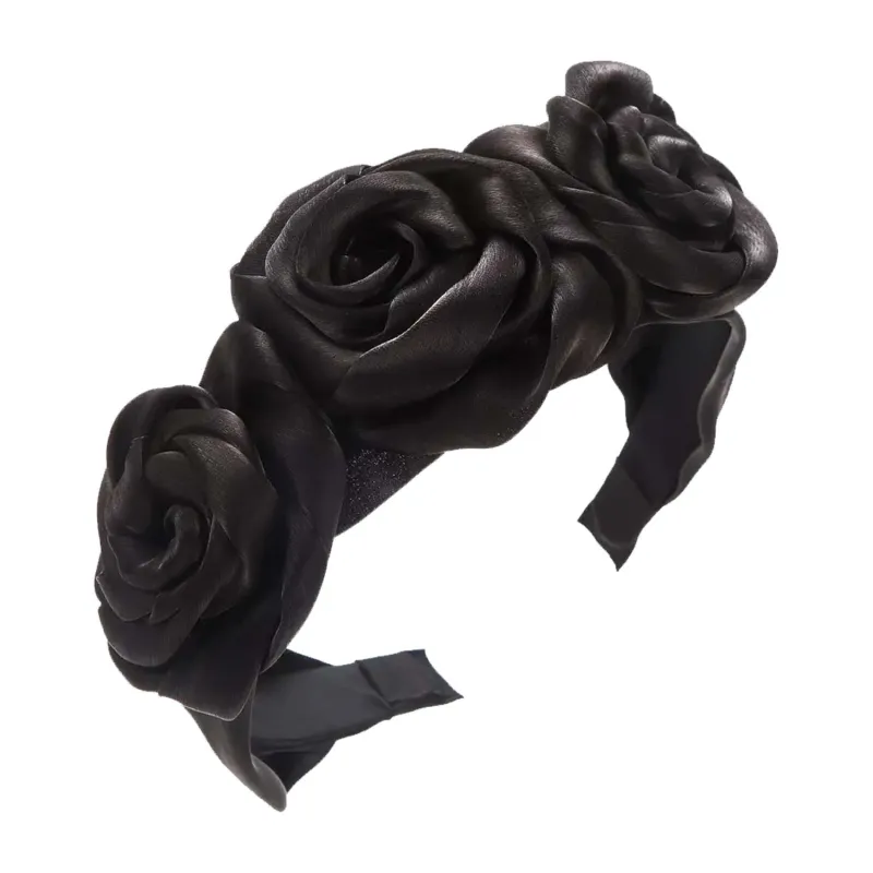 3 ROSE SATIN H/BAND BLACK