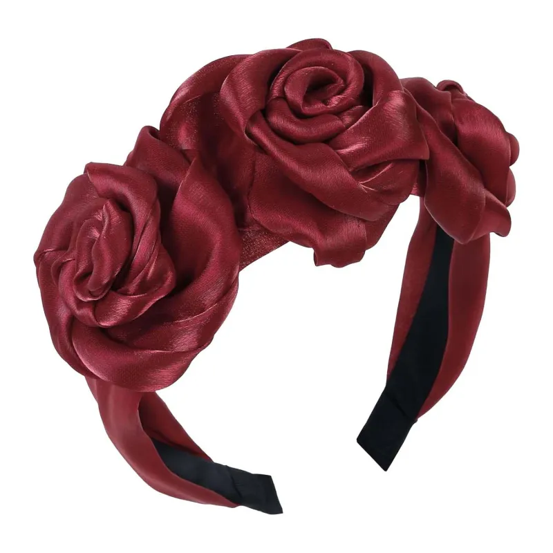 3 ROSE SATIN H/BAND WINE