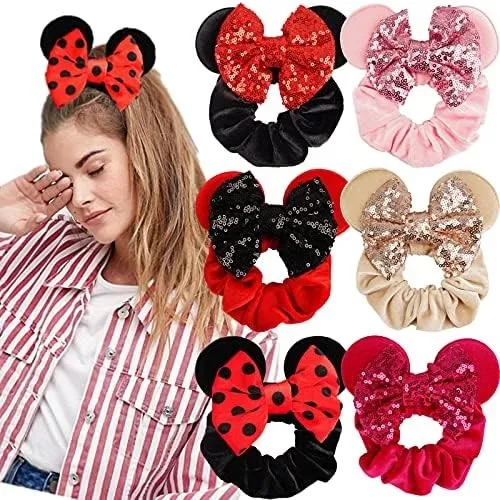 MOUSE EARS VELVET SCRUNCHY WITH SEQUIN BOW