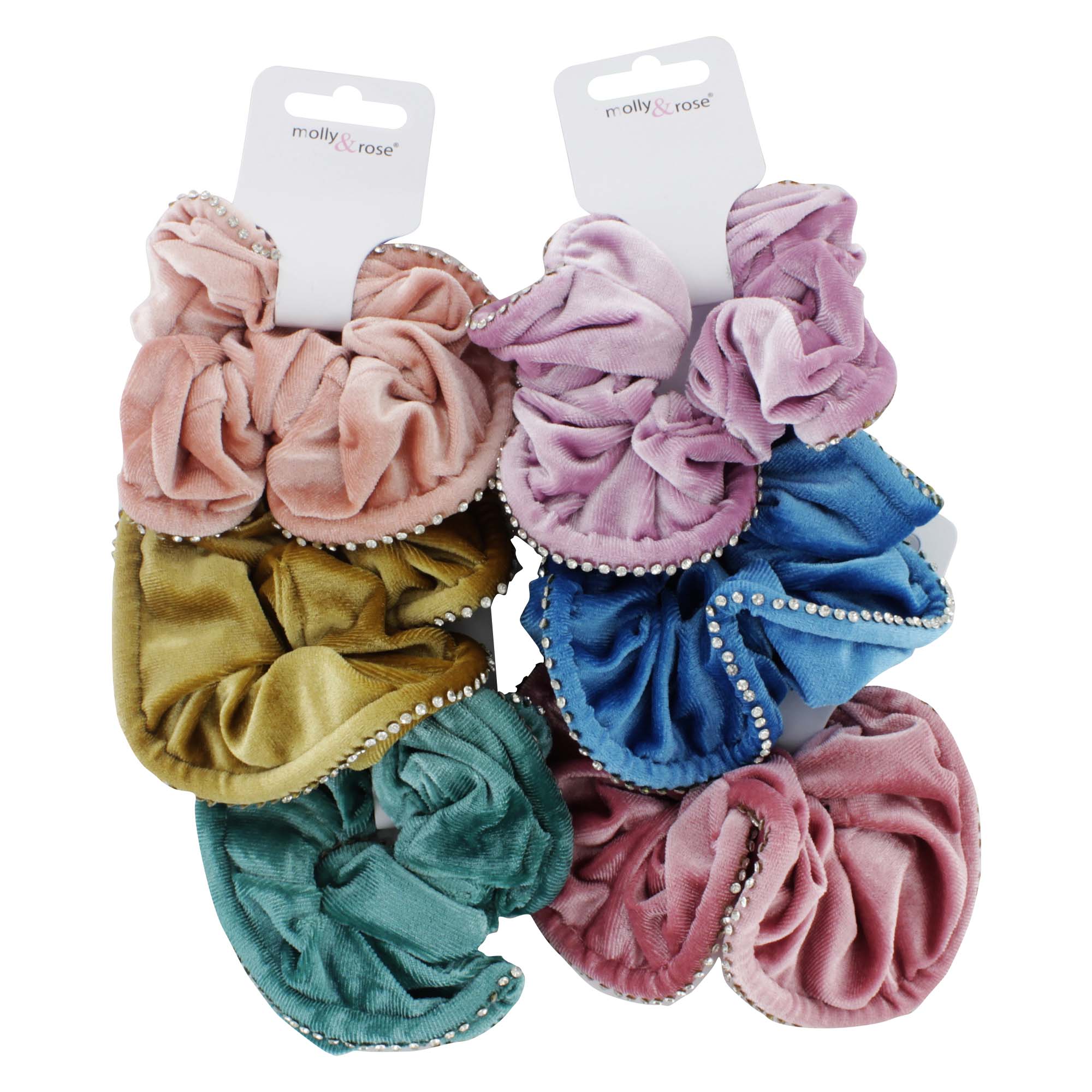 8469 COLOURED VELVET DIAMONTE TRIM SCRUNCHY