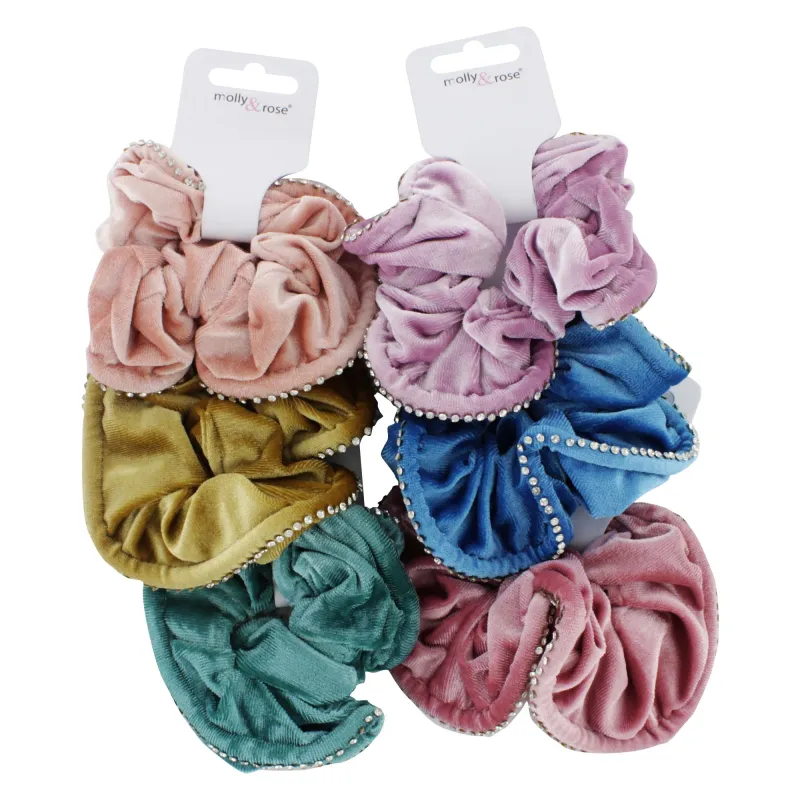 8469 COLOURED VELVET DIAMONTE TRIM SCRUNCHY