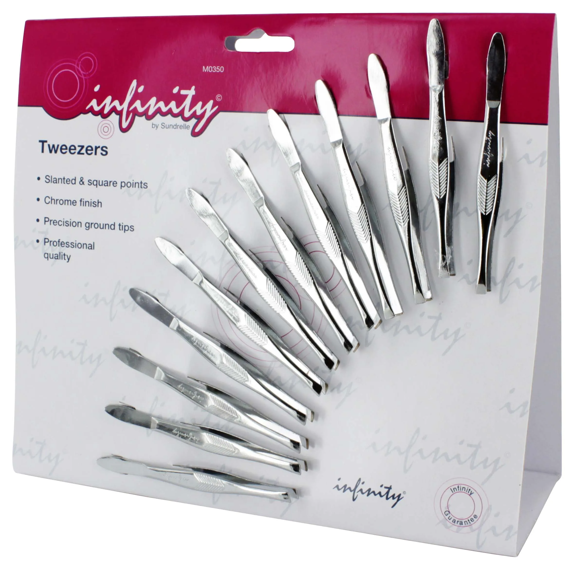 INFINITY SILVER TWEEZERS TENT CARD x24