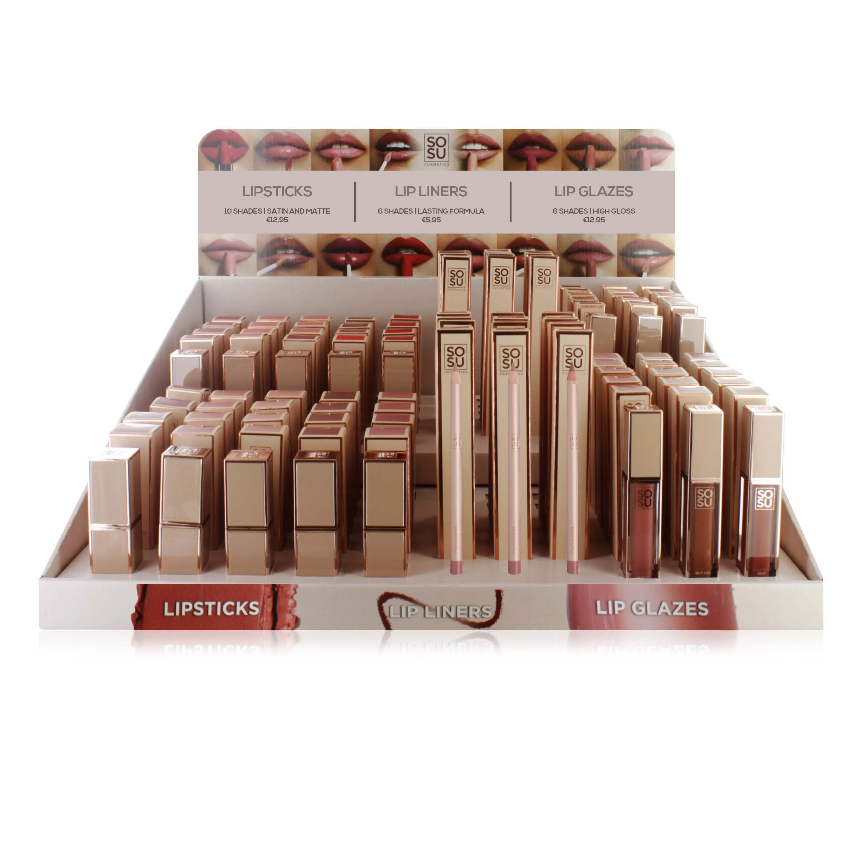 SOSU LIP COLLECTION DISPLAY X 144 LIPSTICKS / LIPGLOSSES / LIPLINERS